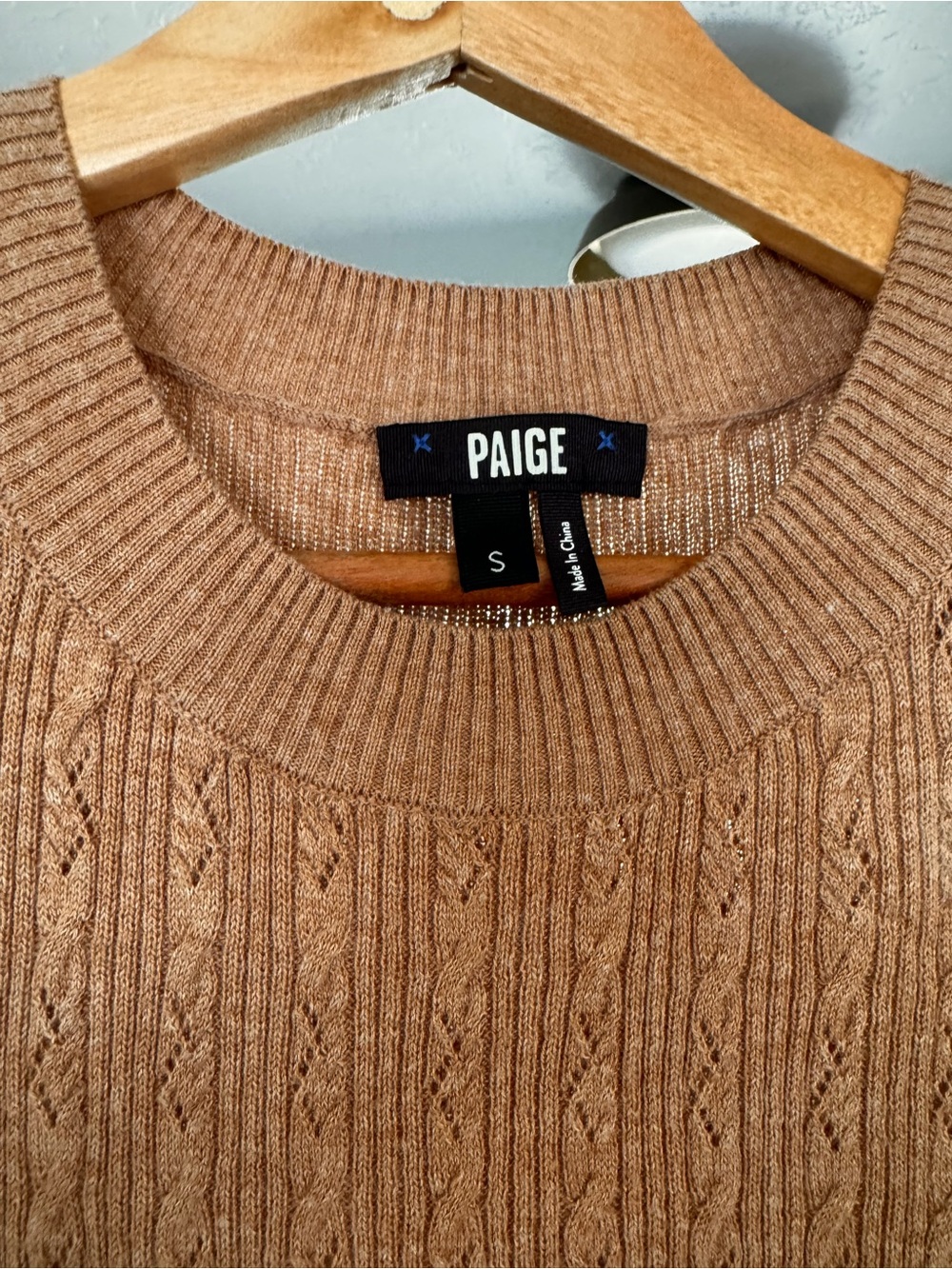PAIGE Camel Ruffle Sleeve Cable Knit Shell - Picture 4 of 5